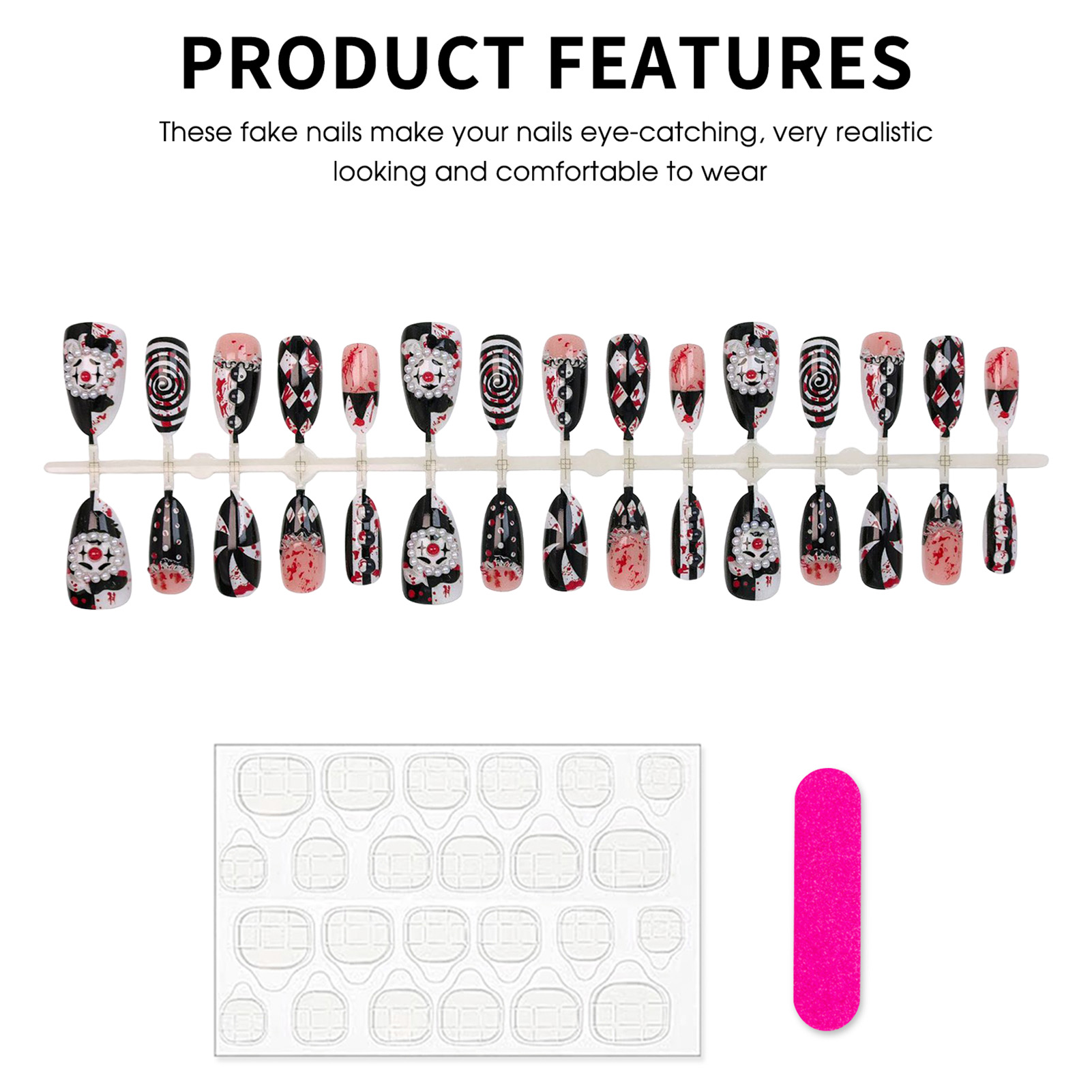 30pcs Funny Dark Clown Press O - Nail Art Press On ulasan dan harga