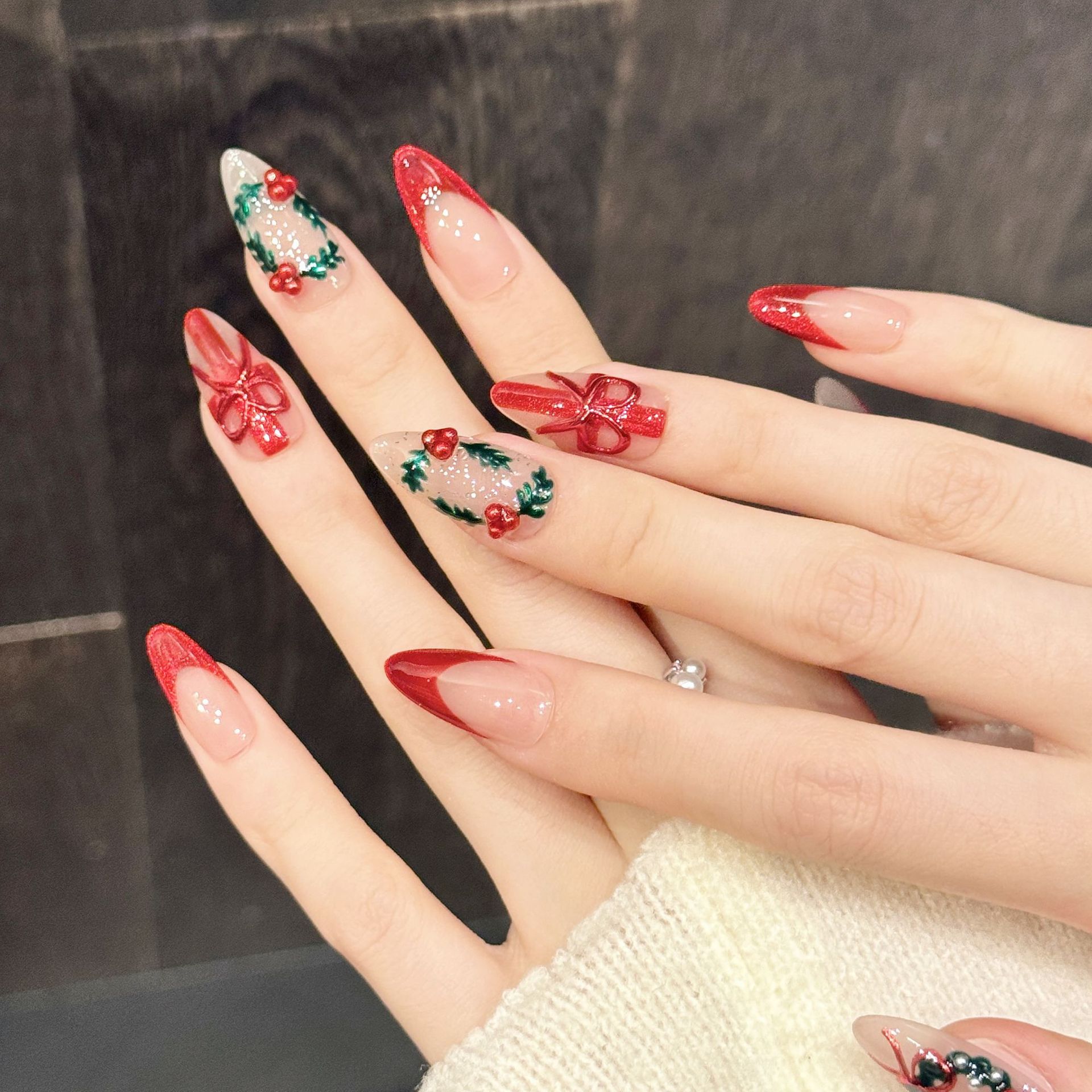 10Pcs Christmas Red Nude Mediu - Nail Art Press On ulasan dan harga