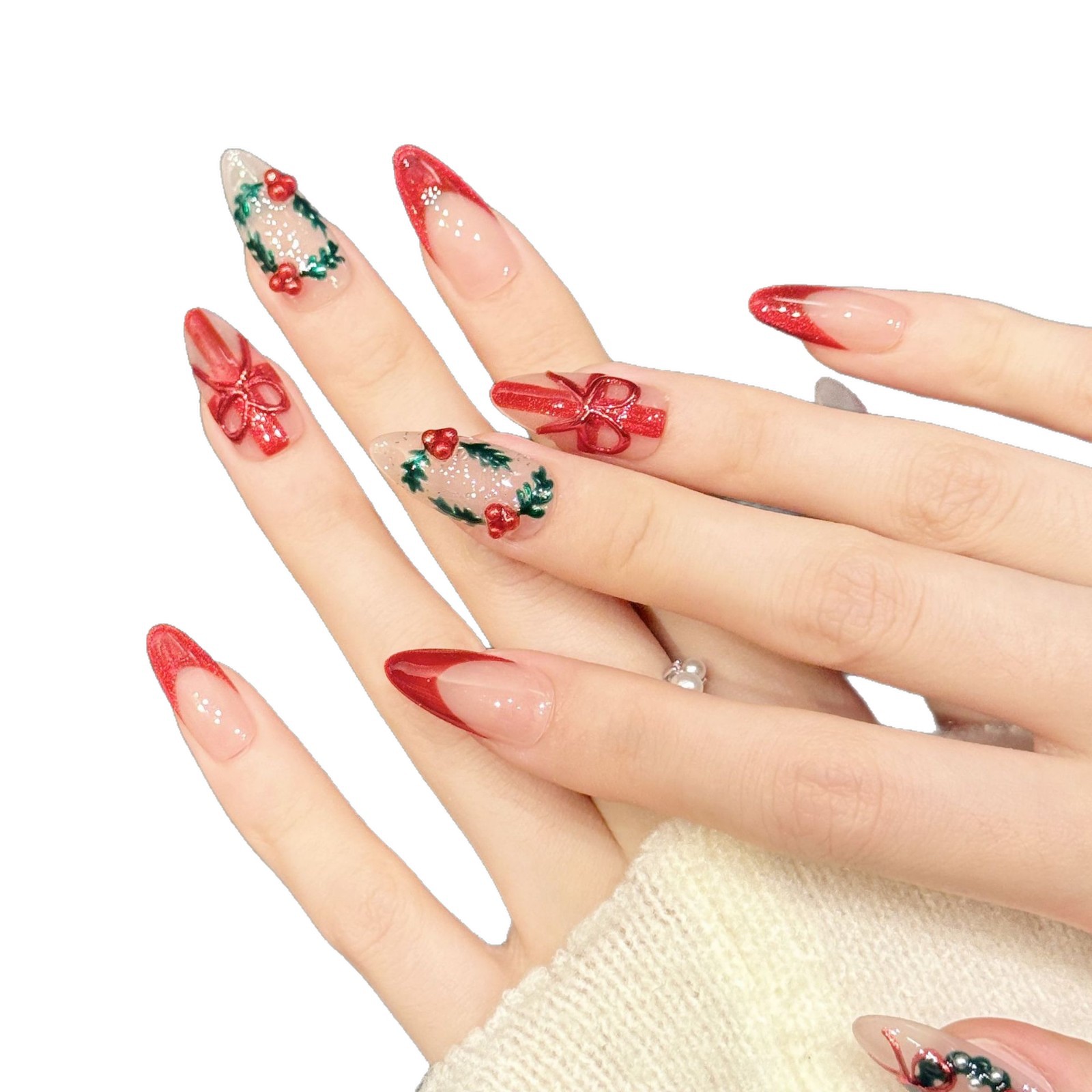 10Pcs Christmas Red Nude Mediu - Nail Art Press On ulasan dan harga