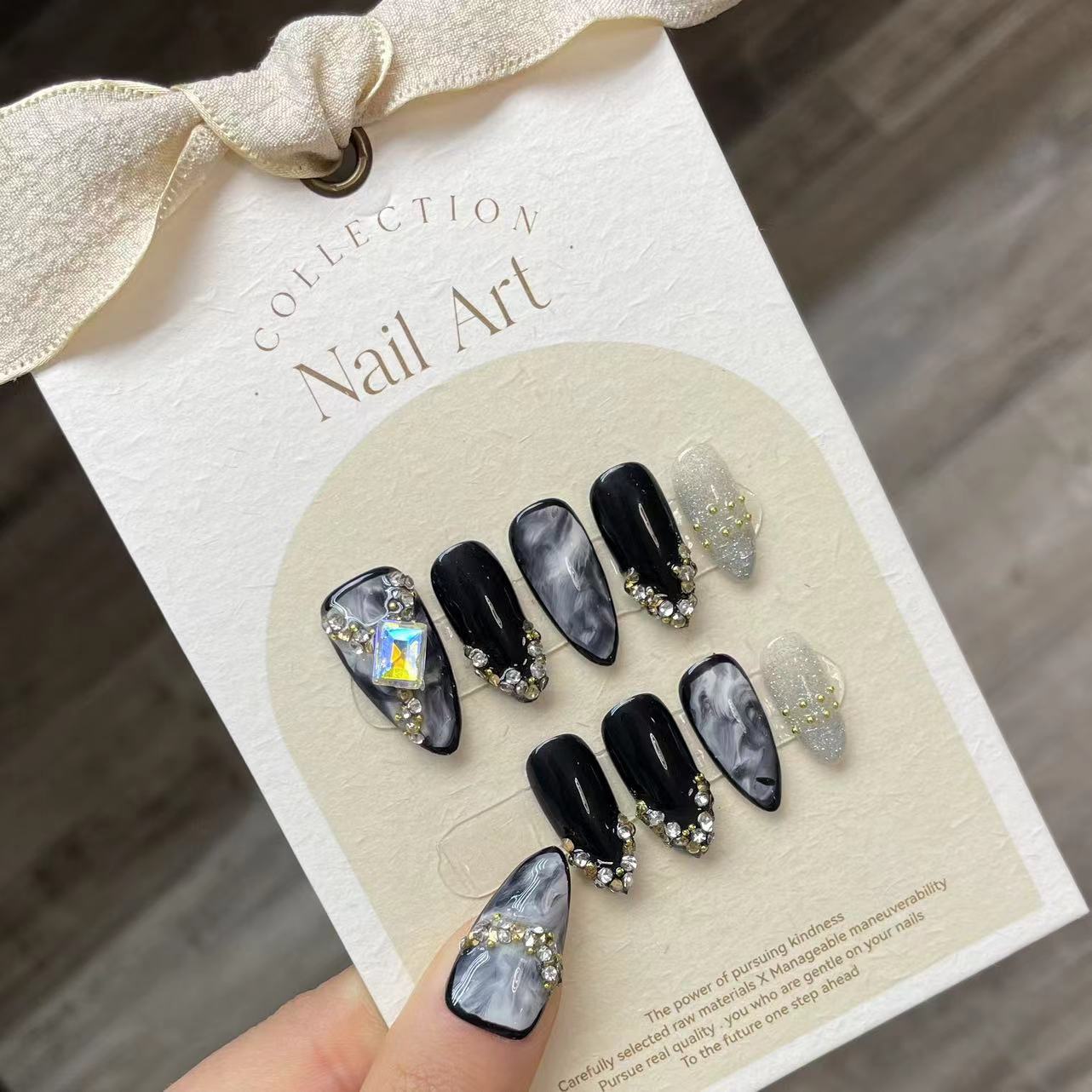 Handmade Press on Nails Black  - Nail Art Press On ulasan dan harga
