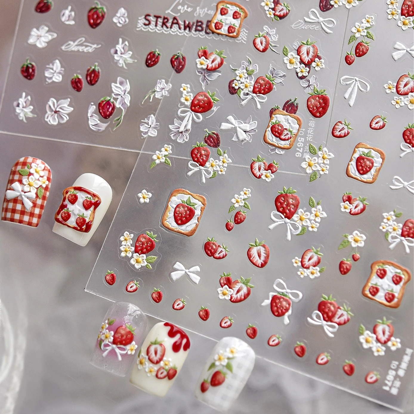 Strawberry Toast Bowknot Daisy - Nail Art Orange ulasan dan harga