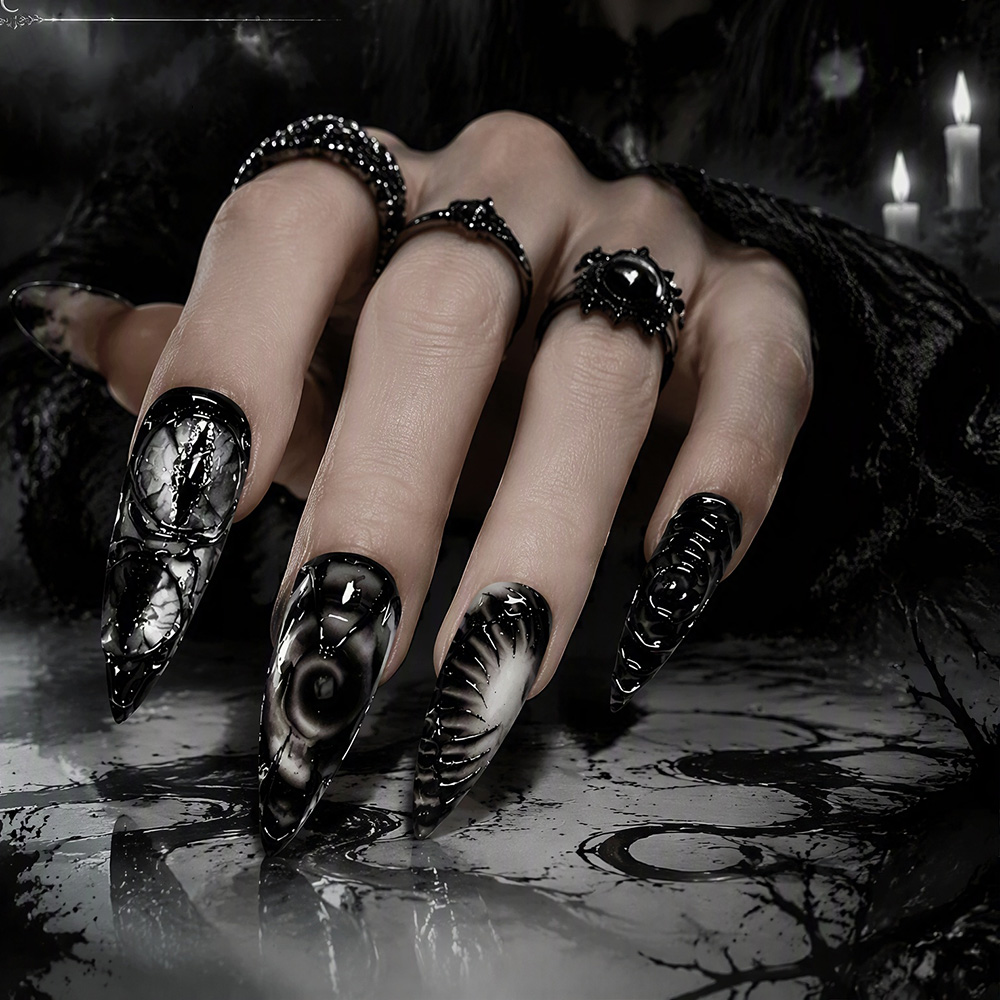 Stiletto Gothic Press On Nails - Nail Art Press On ulasan dan harga