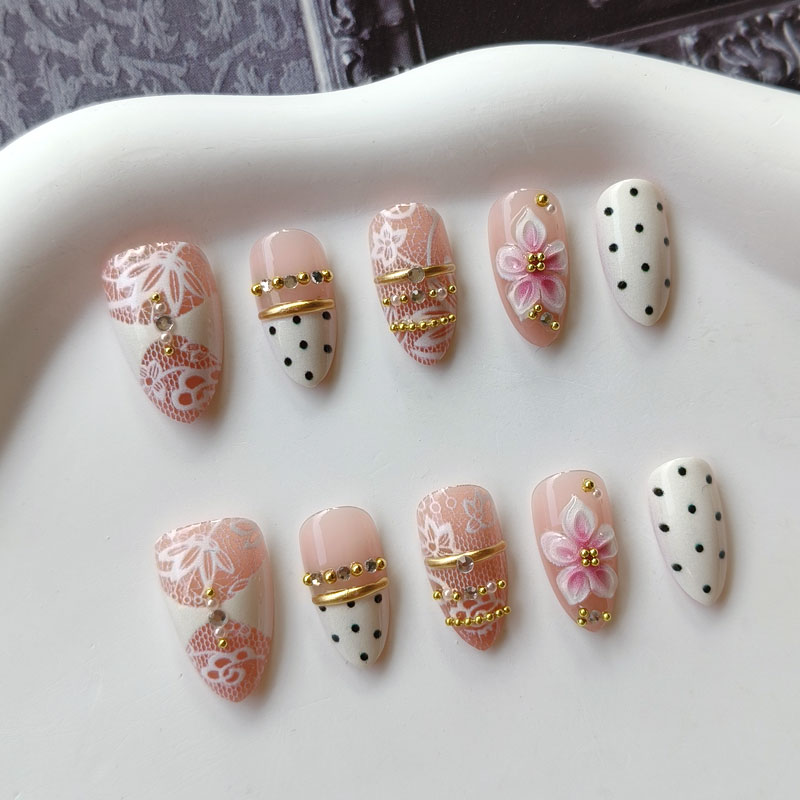 10Pcs 3D Gilded White Lace Flo - Nail Art Press On ulasan dan harga