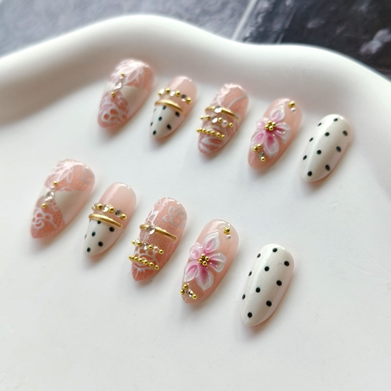 10Pcs 3D Gilded White Lace Flo - Nail Art Press On ulasan dan harga