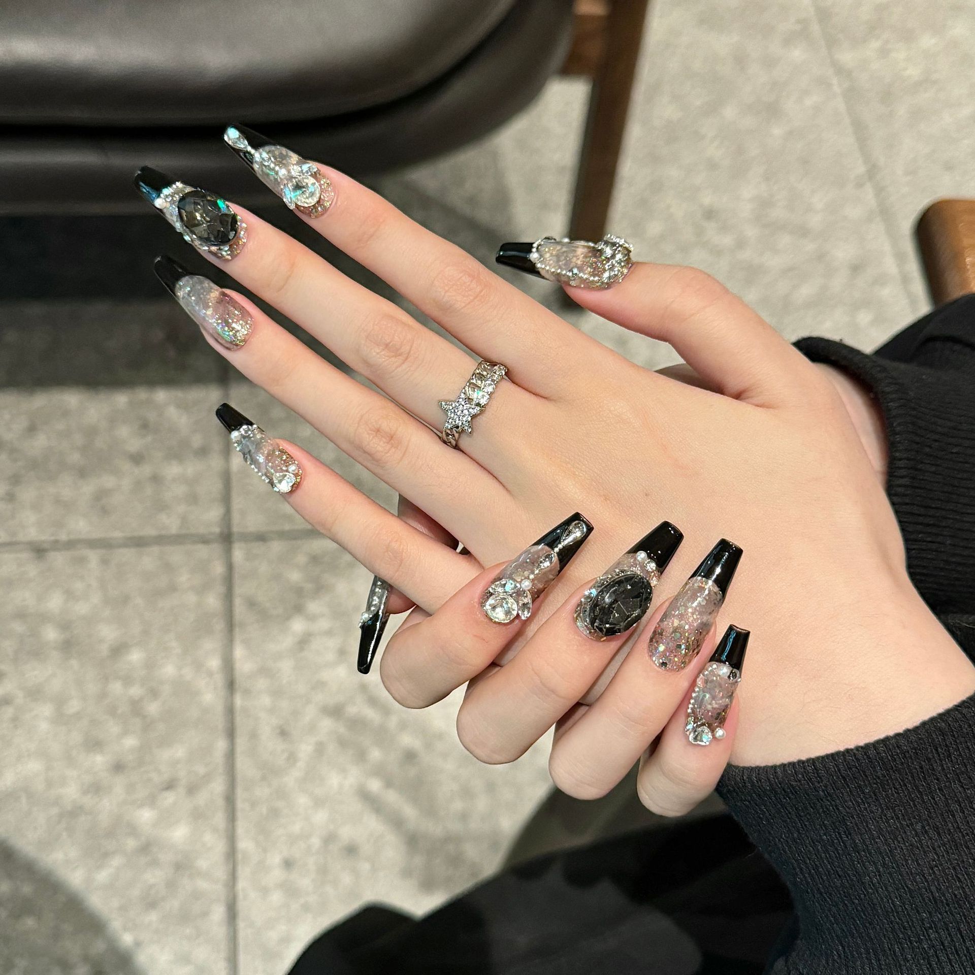 10pcs Black French Style Press - Nail Art Press On ulasan dan harga